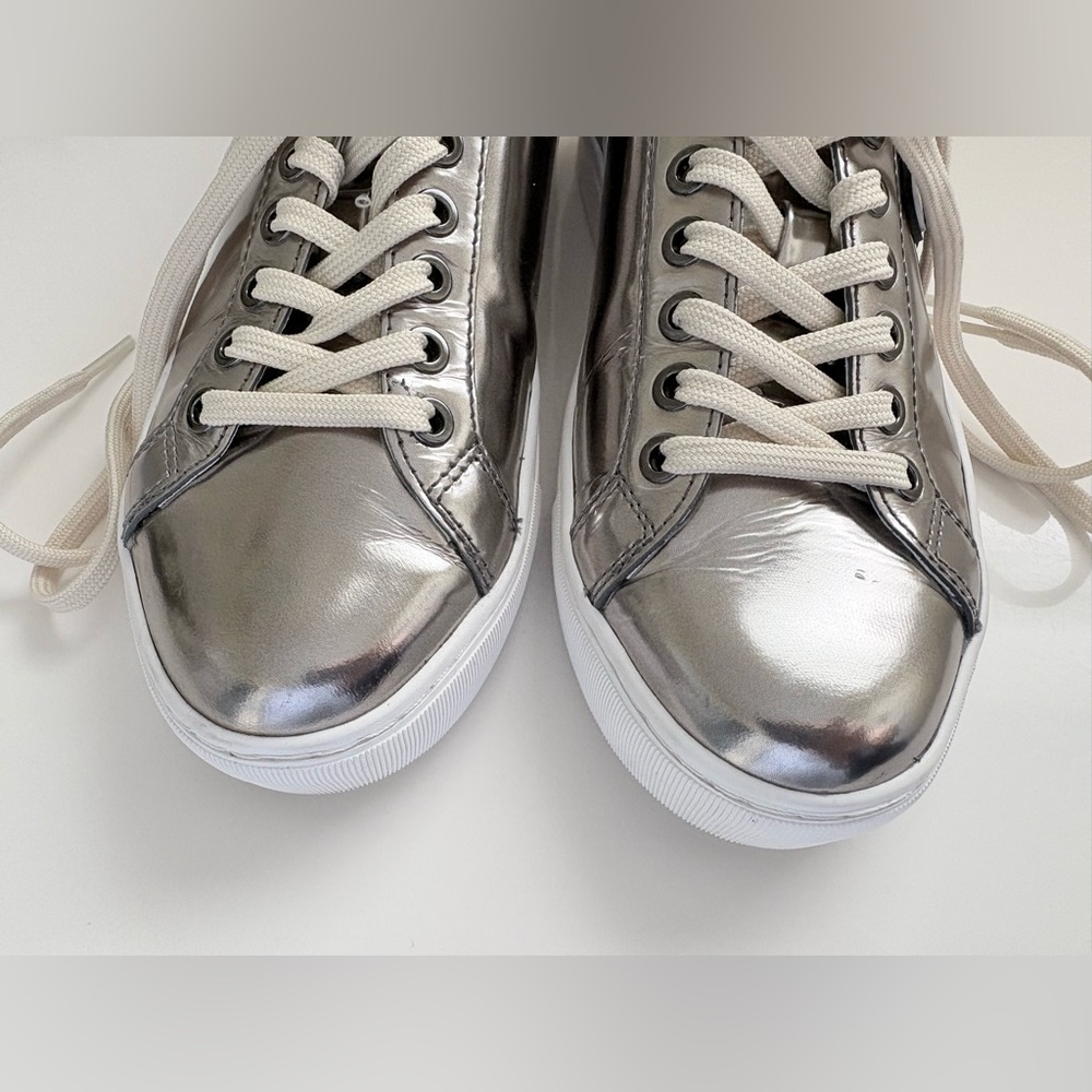 Karl Lagerfeld Metallic Silver Lace Up Sneakers with Icon Patch in size 8! - Picture 7 of 15